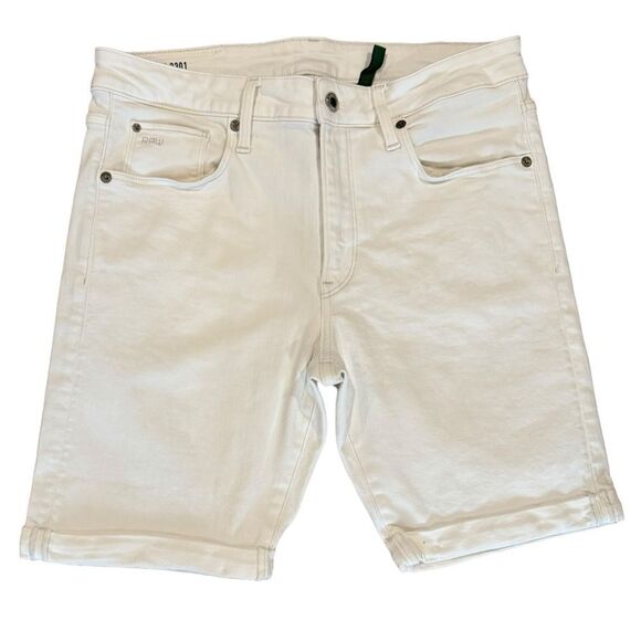 G-Star 3301 Inza Stretch Denim White Shorts Rinsed - Picture 4 of 8